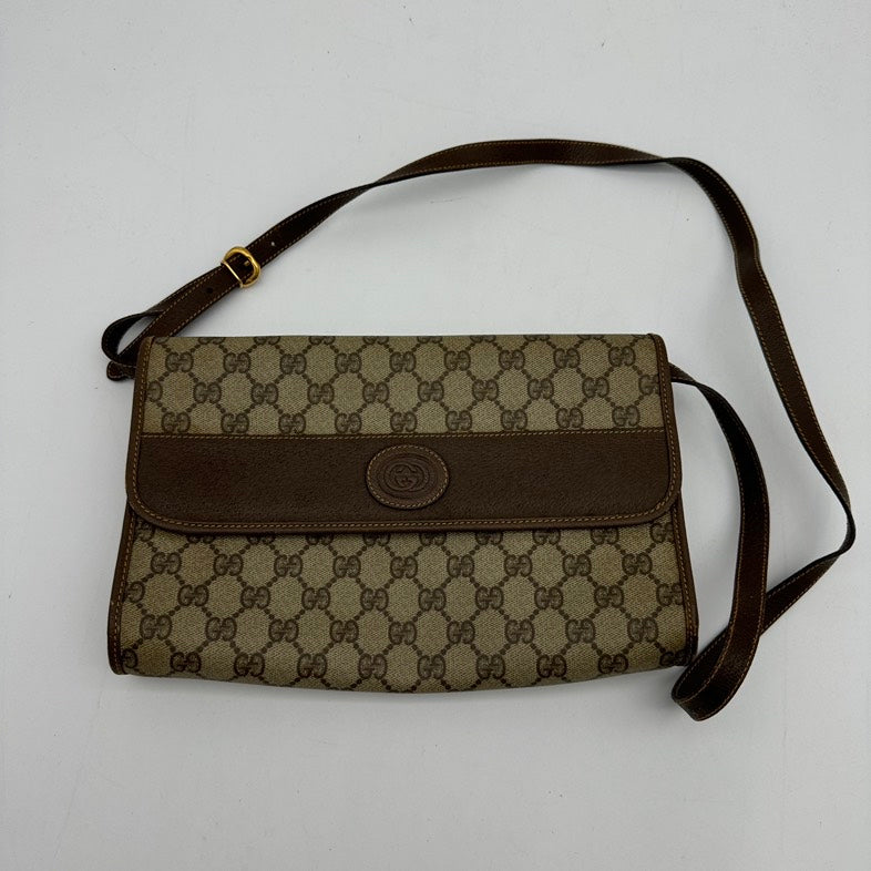 Gucci Canvas Brown Leather Crossbody Bag Medium