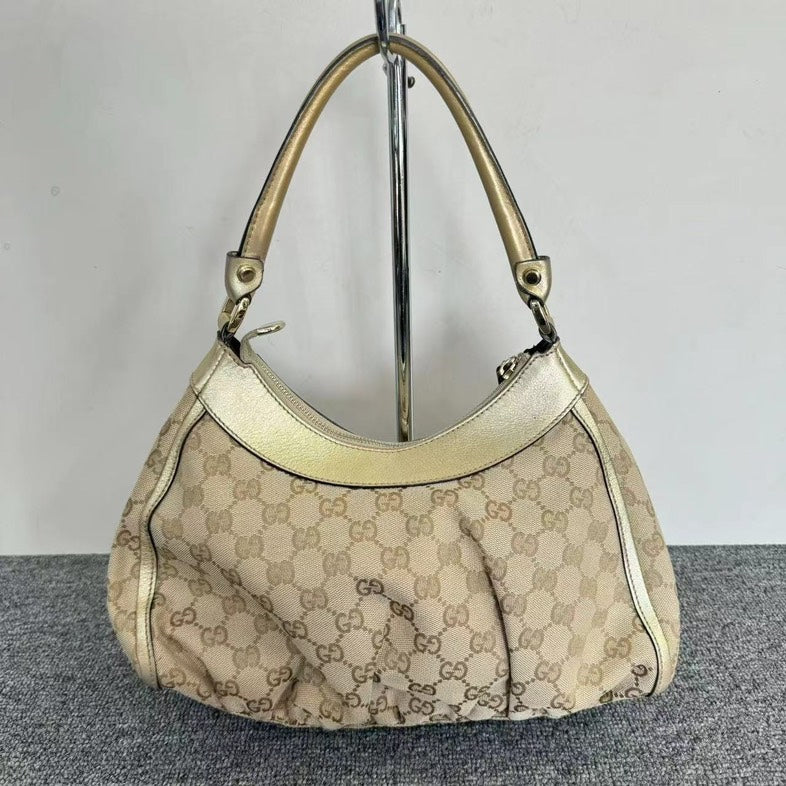 Gucci Beige Metallic GG Canvas Shoulder Bag Medium Size