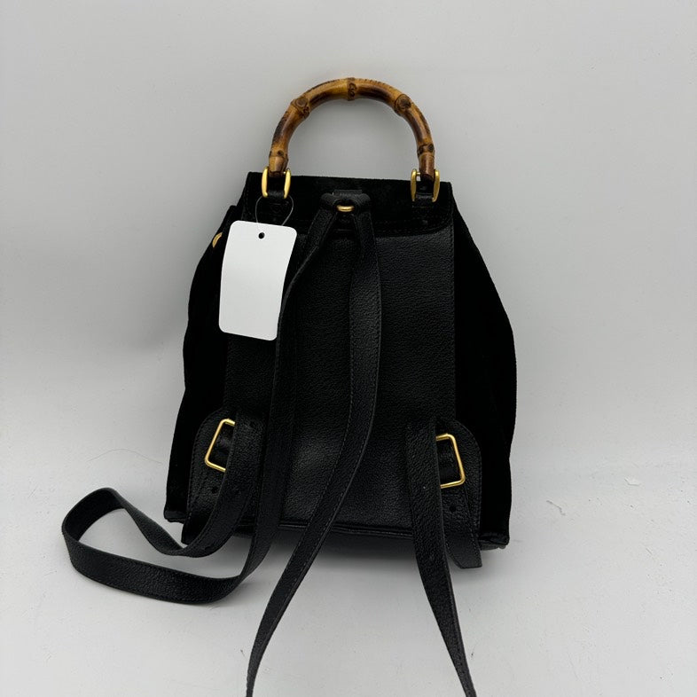 Gucci Black Leather Bamboo Handle Backpack 13 Inch