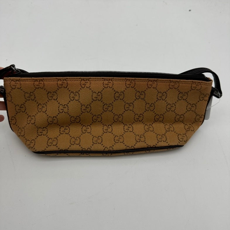 Gucci Beige Canvas Monogram Clutch Wristlet Small