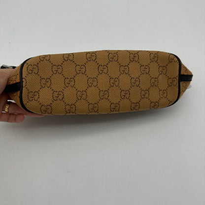 Gucci Beige Canvas Monogram Clutch Wristlet Small