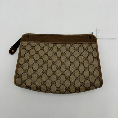 Gucci Canvas Leather Clutch Wristlet Beige Brown Medium