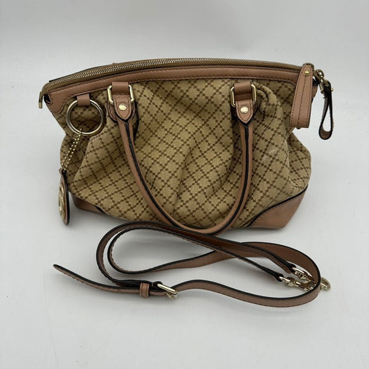 Gucci Beige Canvas Leather Two-Way Handbag Medium