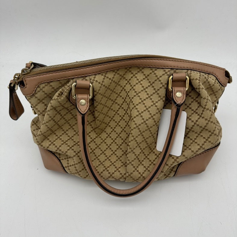 Gucci Beige Canvas Leather Two-Way Handbag Medium