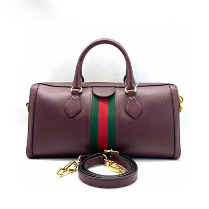 Gucci Boston Two-Way Bag Burgundy Green Red Stripe Medium