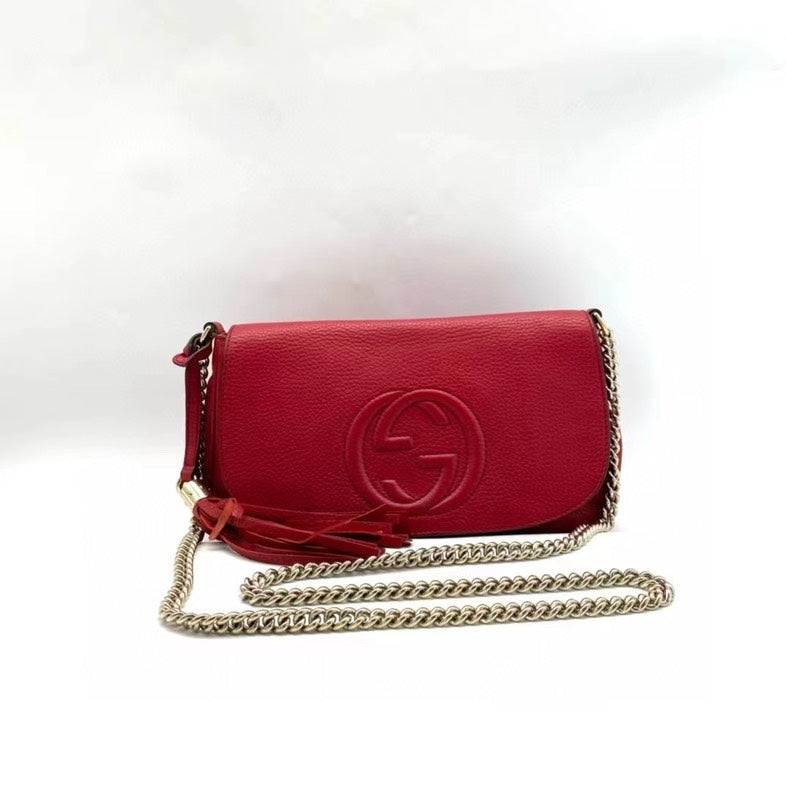 Gucci Soho Red Leather Chain Bag Crossbody