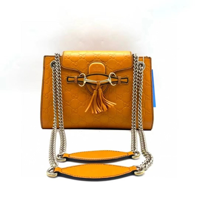 Gucci Emily Orange Leather Chain Shoulder Bag Medium