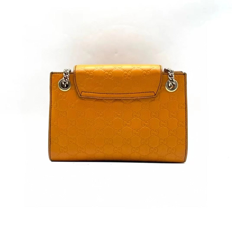 Gucci Emily Orange Leather Chain Shoulder Bag Medium