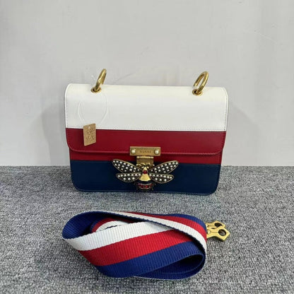 Gucci Queen Margaret White Red Blue Leather Crossbody Bag Medium