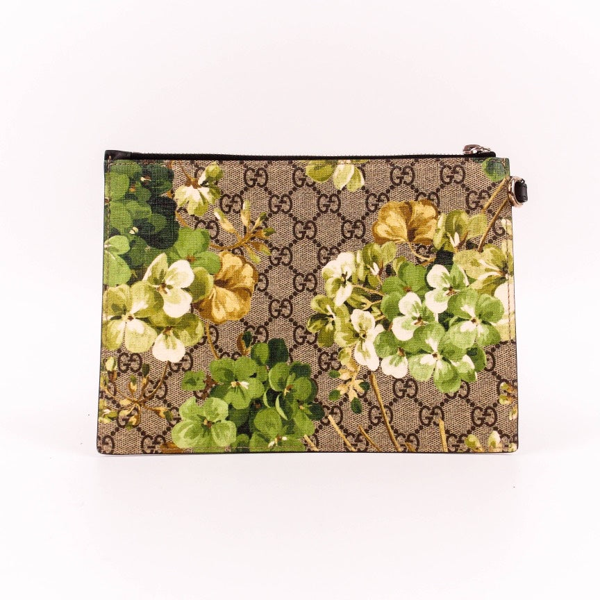 Gucci Beige Floral Print GG Supreme Canvas Clutch Small