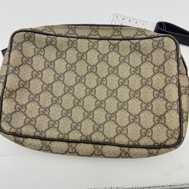 Gucci Beige GG Canvas Leather Trim Large Pouch Bag