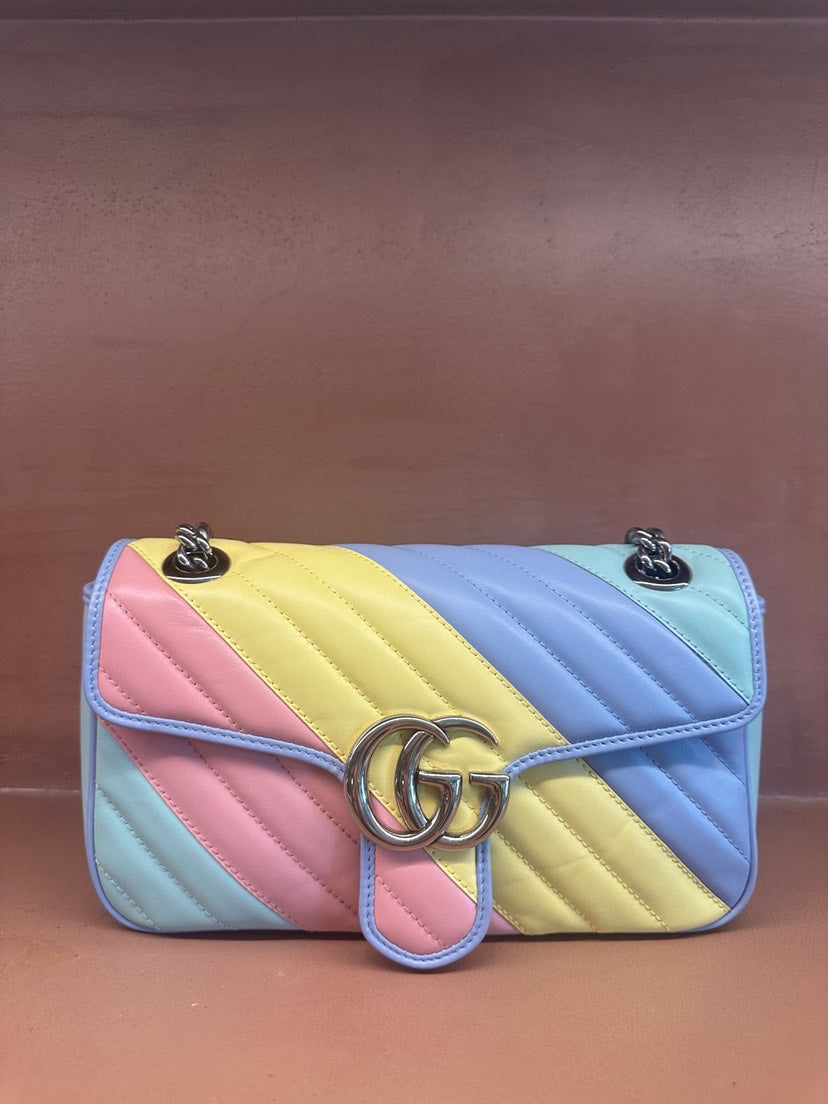 Gucci GG Marmont Multicolor Diagonal Quilted Leather Flap Bag Small