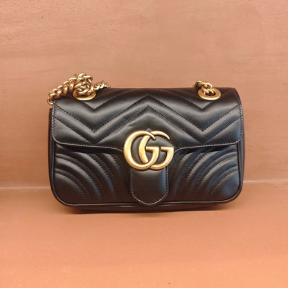 Gucci GG Marmont Black Matelasse Leather Flap Bag Small