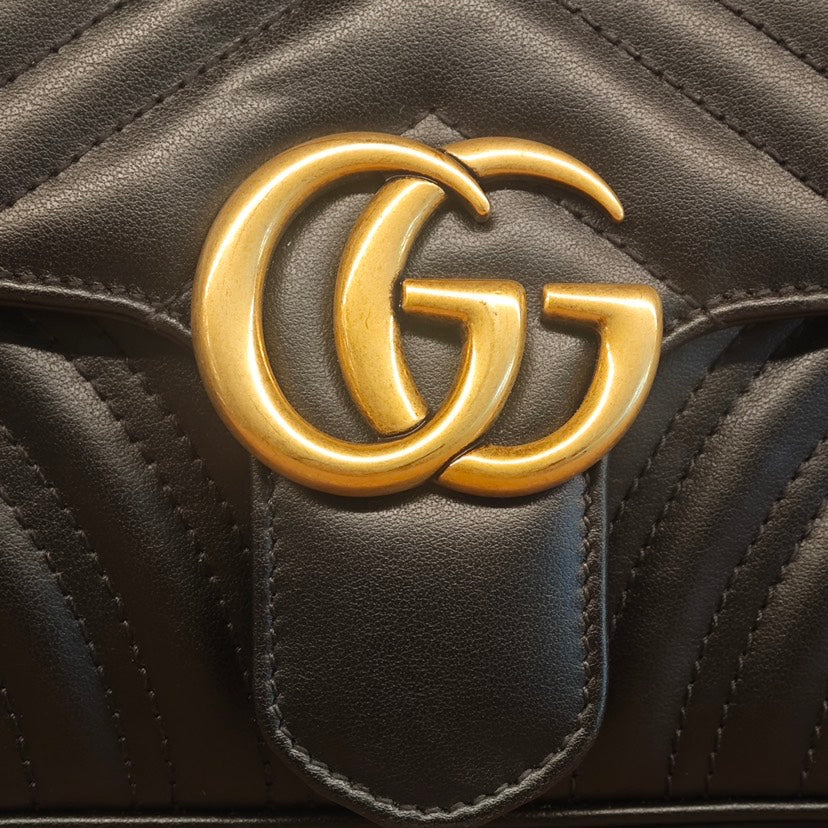 Gucci GG Marmont Black Matelasse Leather Flap Bag Small