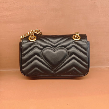 Gucci GG Marmont Black Matelasse Leather Flap Bag Small