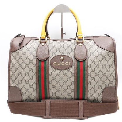 Gucci Ophidia GG Supreme Monogram Coated Canvas Shoulder Bag Brown Green Red Straps Large