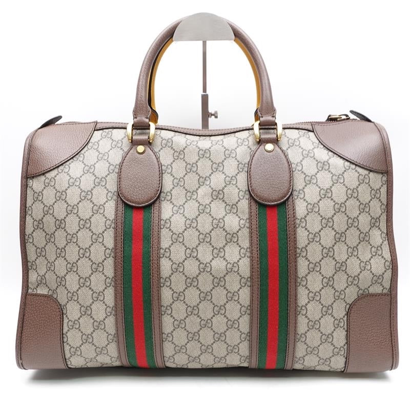 Gucci Ophidia GG Supreme Monogram Coated Canvas Shoulder Bag Brown Green Red Straps Large