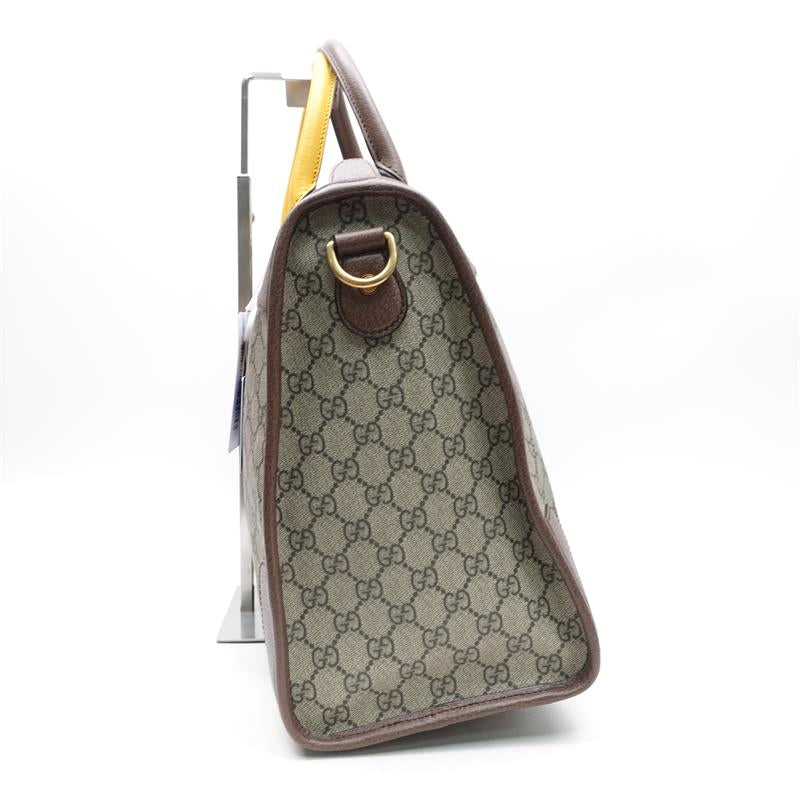 Gucci Ophidia GG Supreme Monogram Coated Canvas Shoulder Bag Brown Green Red Straps Large