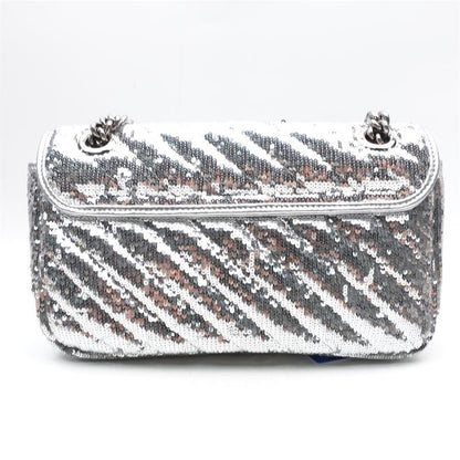 Gucci GG Marmont Silver Sequin Shoulder Bag Medium