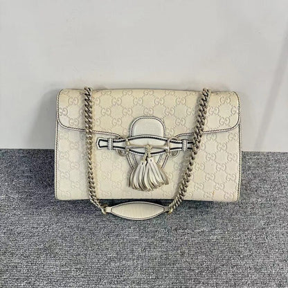 Gucci Emily Beige Leather Shoulder Bag Medium Chain Strap