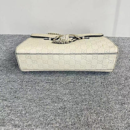 Gucci Emily Beige Leather Shoulder Bag Medium Chain Strap