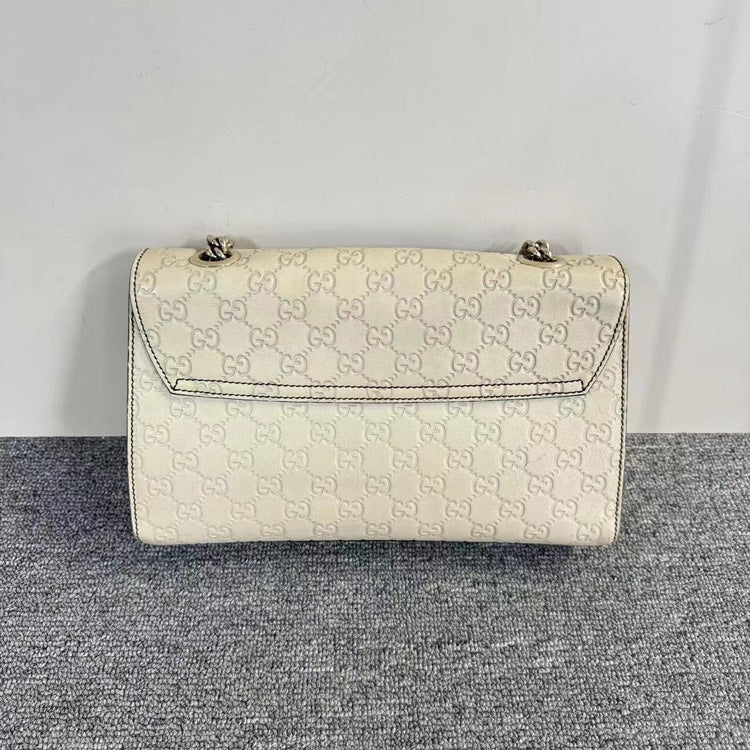 Gucci Emily Beige Leather Shoulder Bag Medium Chain Strap