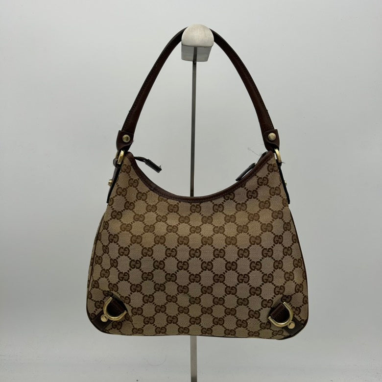 Gucci Beige Brown Canvas Leather Shoulder Bag Medium