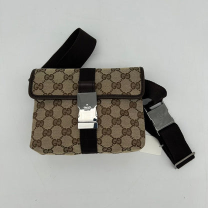 Gucci Canvas Beige Brown Monogram Waist Bag Small