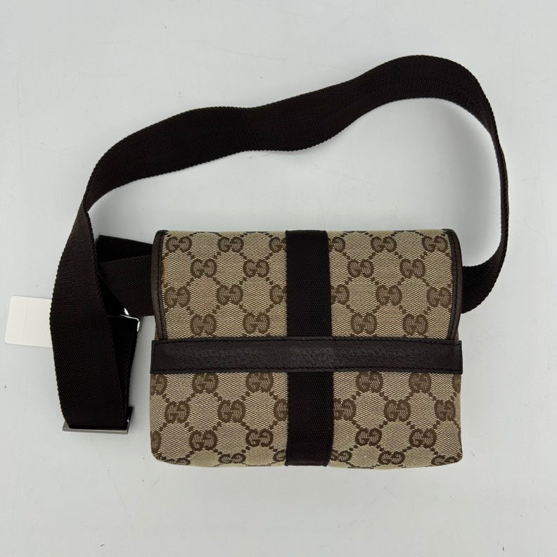 Gucci Canvas Beige Brown Monogram Waist Bag Small