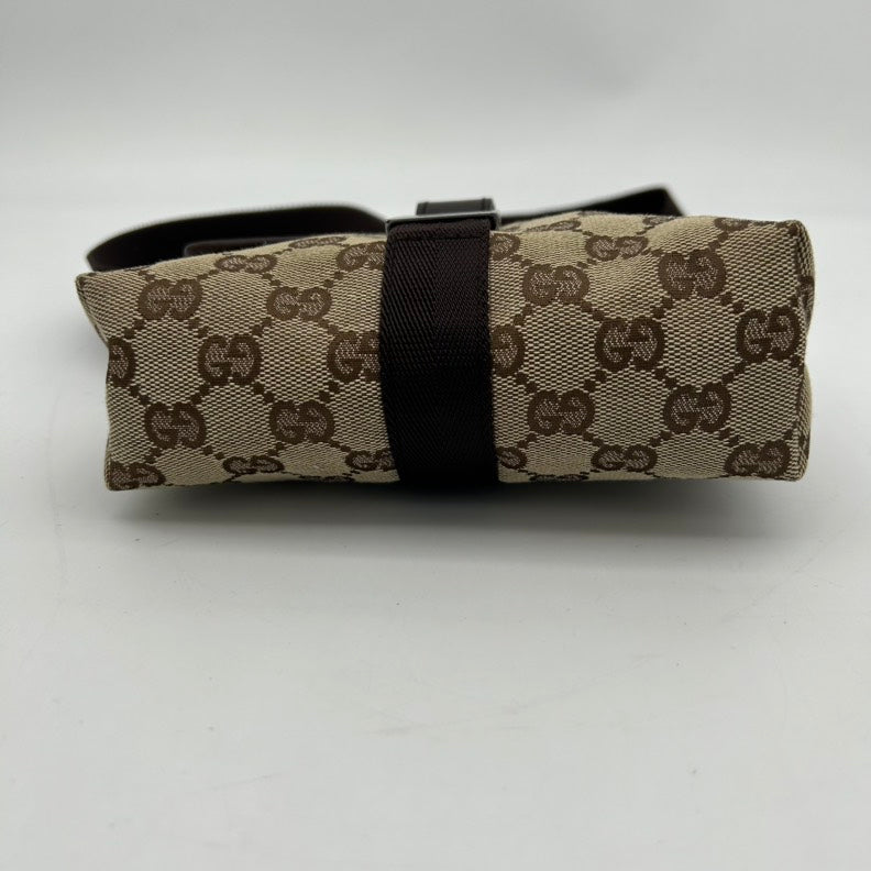 Gucci Canvas Beige Brown Monogram Waist Bag Small