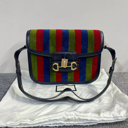 Gucci Horsebit 1955 Multicolor Striped Suede Handbag Small