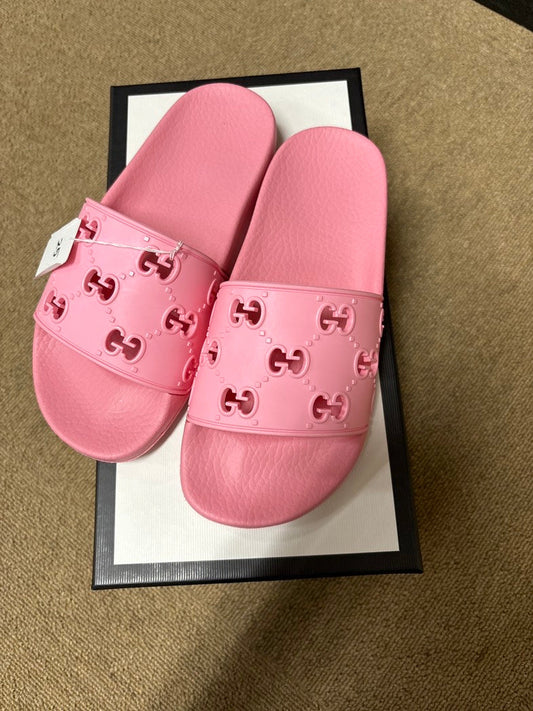 Gucci Pink GG Rubber Sandals Size 24cm