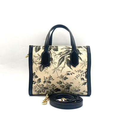 Gucci Zumi Floral Canvas Leather Two-Way Bag Medium Black Ivory