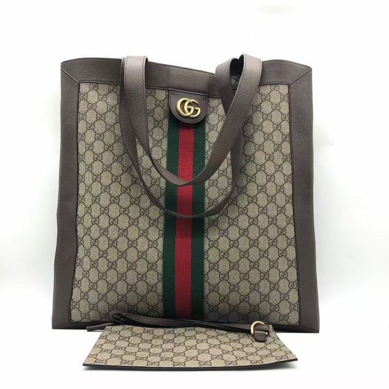 Gucci GG Supreme Canvas Beige Brown Tote Bag With Pouch Medium