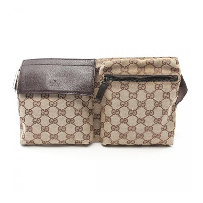 Gucci GG Canvas Leather Beige Dark Brown Waist Body Bag