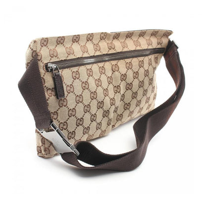 Gucci GG Canvas Leather Beige Dark Brown Waist Body Bag