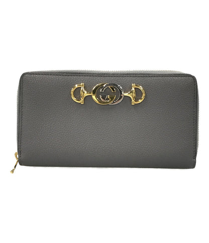 Gucci Grey Leather Zip Around Clutch Wristlet