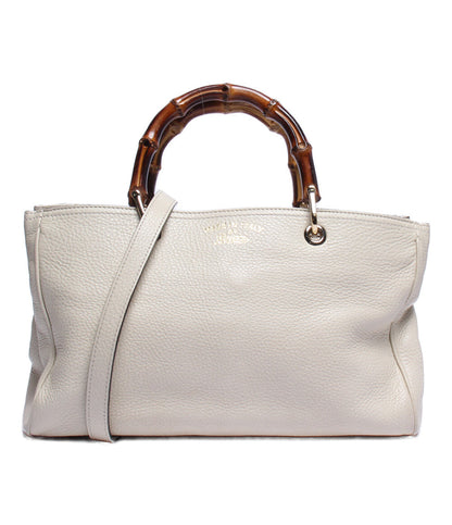 Gucci White Leather Bamboo Handle 2 Way Bag Medium