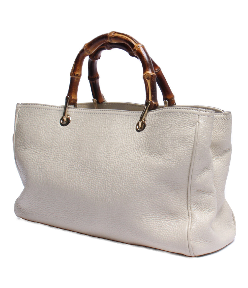 Gucci White Leather Bamboo Handle 2 Way Bag Medium