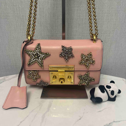 Gucci Padlock Pink Leather Embellished Crossbody Bag Medium