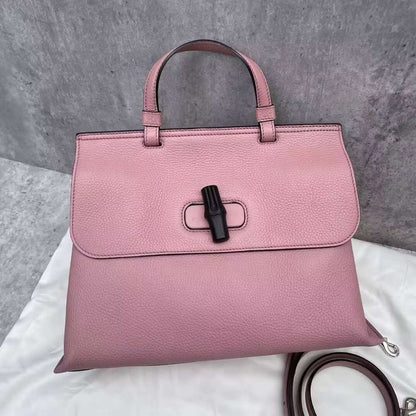 Gucci Bamboo Leather Shoulder Bag Pink Medium