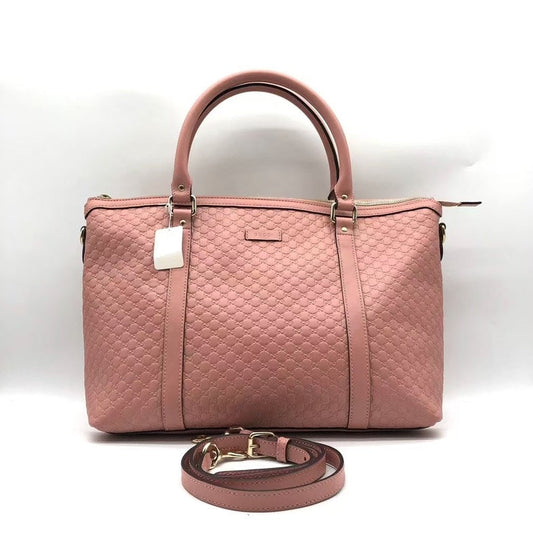 Gucci Two-Way Pink Embossed Leather Bag Medium Size