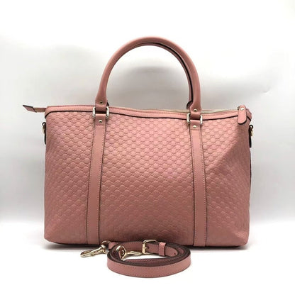 Gucci Two-Way Pink Embossed Leather Bag Medium Size