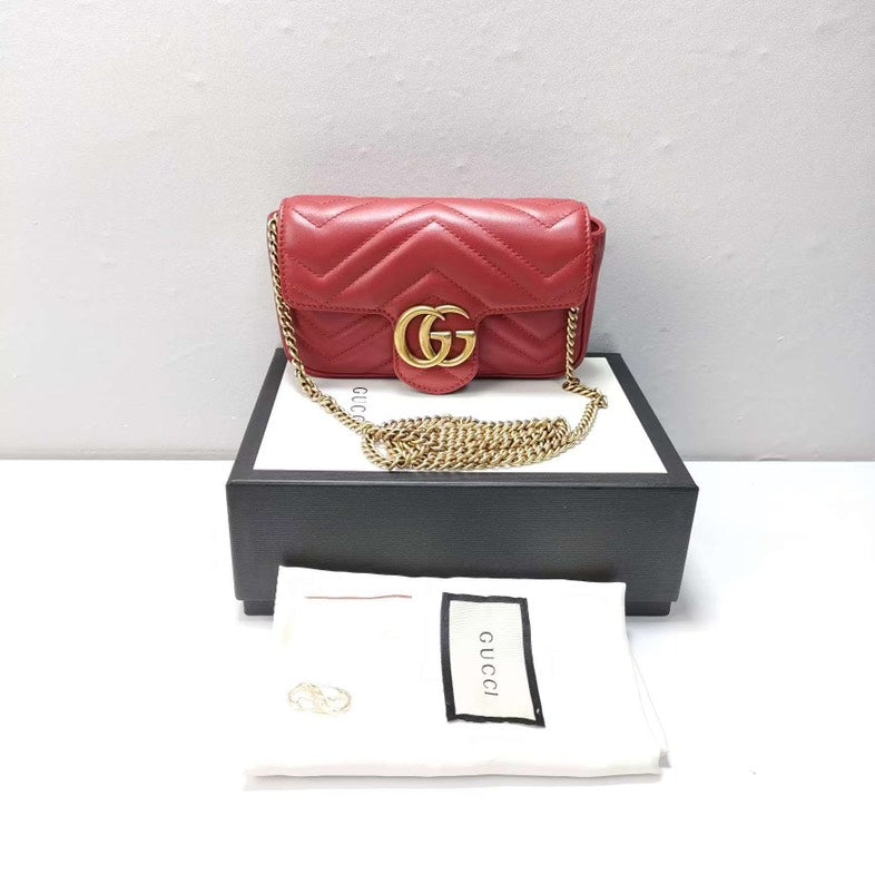 Gucci Marmont Mini Red Leather Chain Shoulder Bag