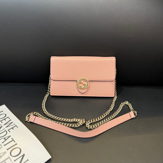 Gucci Woc Bag Blush Pink Pebbled Leather Chain Strap