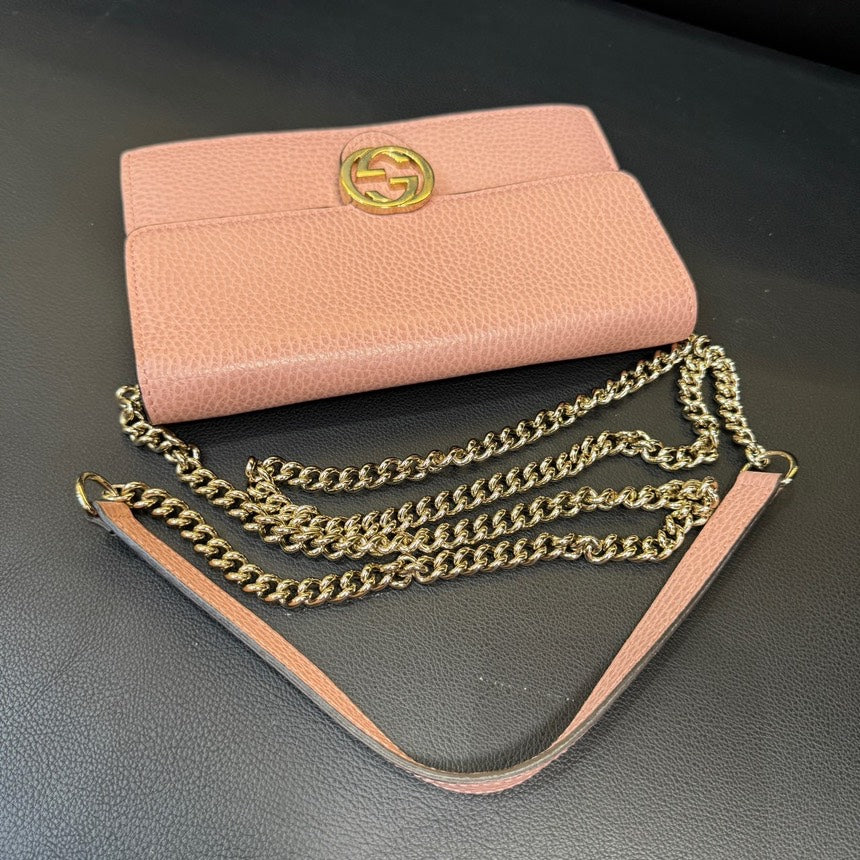 Gucci Woc Bag Blush Pink Pebbled Leather Chain Strap