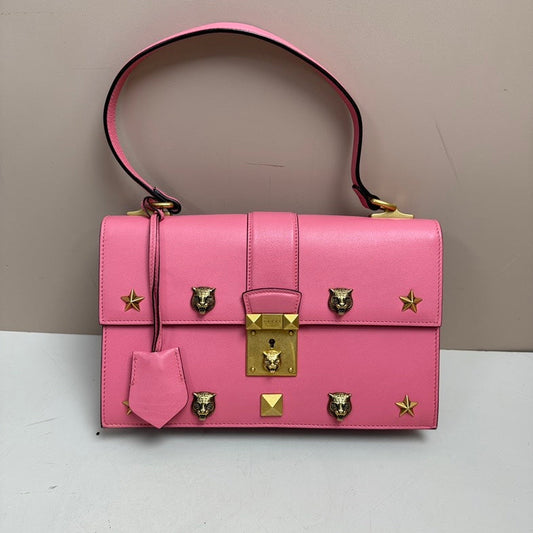 Gucci Tiger Pink Leather Handbag Medium