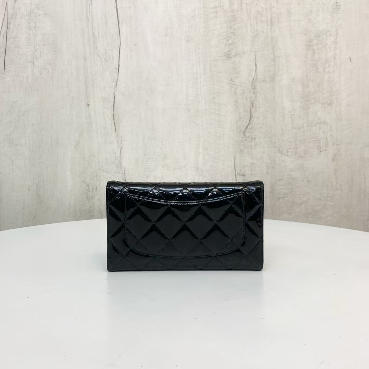 Chanel Black Patent Leather Quilted Long Wallet  Box Included