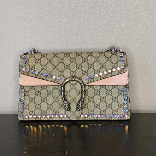 Gucci Dionysus Beige GG Canvas Crystal Embellished Bag Medium