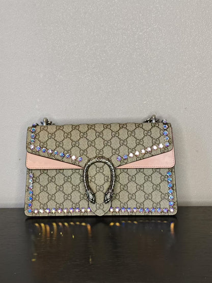 Gucci Dionysus Beige GG Canvas Crystal Embellished Bag Medium